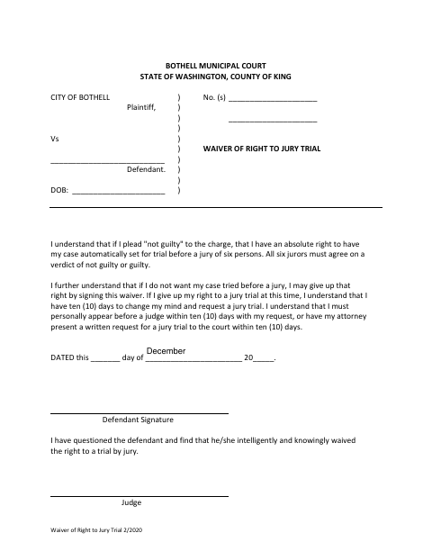 First page of the Waiver of Right to Jury Trial