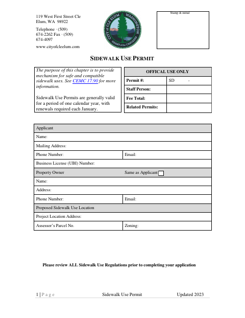 First page of the Sidewalk Use Permit