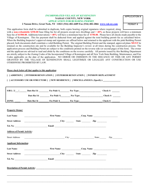 First page of the Building Permit Application