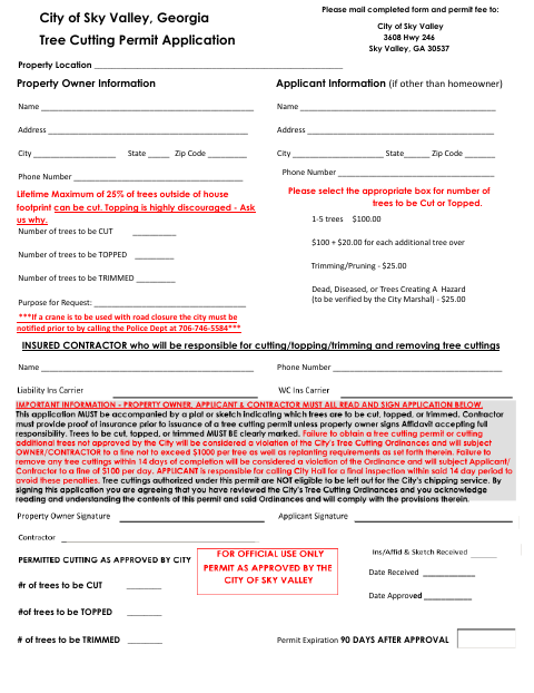 First page of the Tree Cutting Permit Application