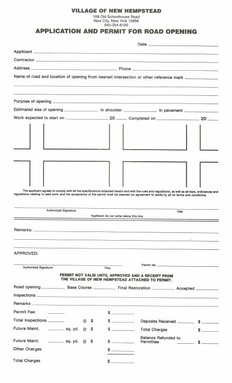 First page of the Road Opening Permit Application