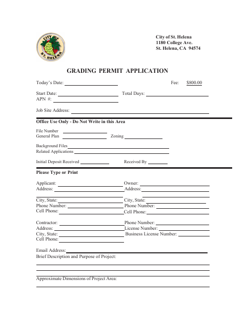 First page of the Grading Permit Application