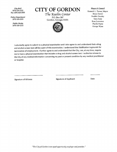 First page of the Physical Consent Form