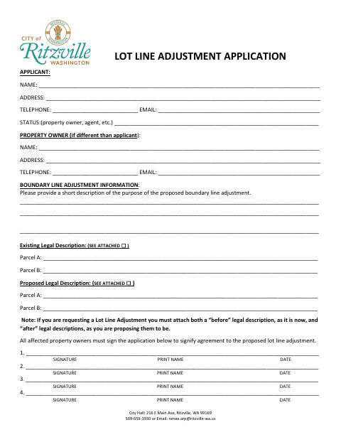 First page of the Lot Line Adjustment Application