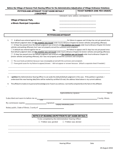 First page of the Petition and Affidavit to Set Aside Default Judgment