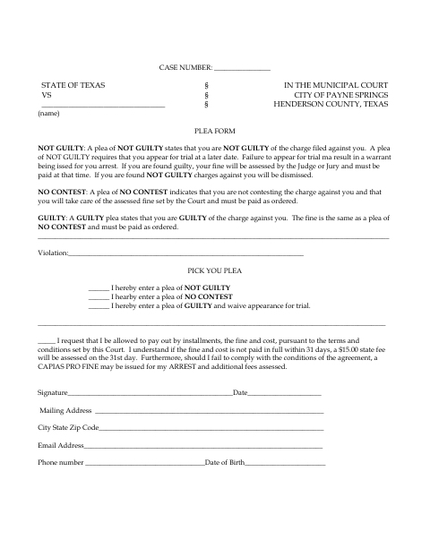 First page of the Municipal Court Plea Form