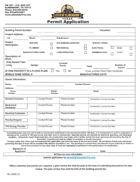First page of the Building Permit Application