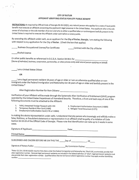 First page of the Public Benefit Status Affidavit