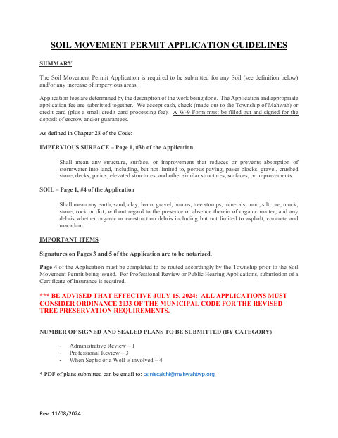 First page of the Soil Movement and Tree Removal Permit Application