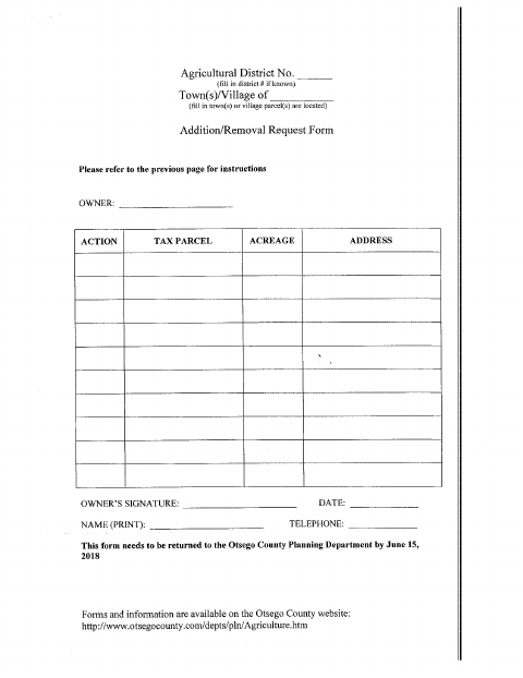 First page of the Agricultural District Addition Removal Request Form