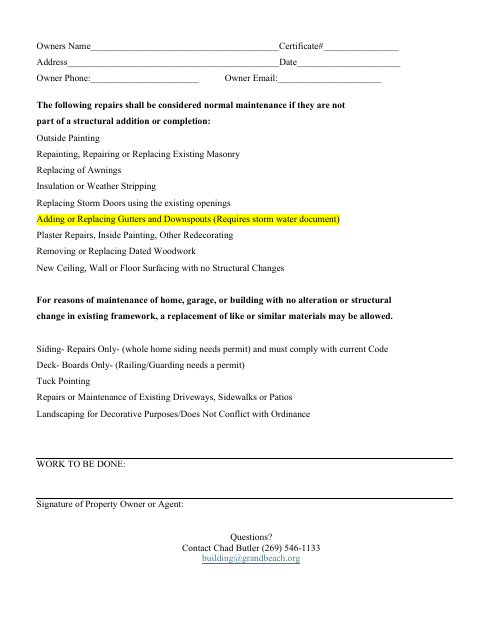 First page of the Building Certificate Form