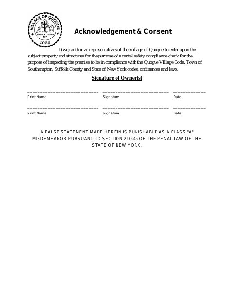 First page of the Acknowledgement and Consent Form for Homeowner