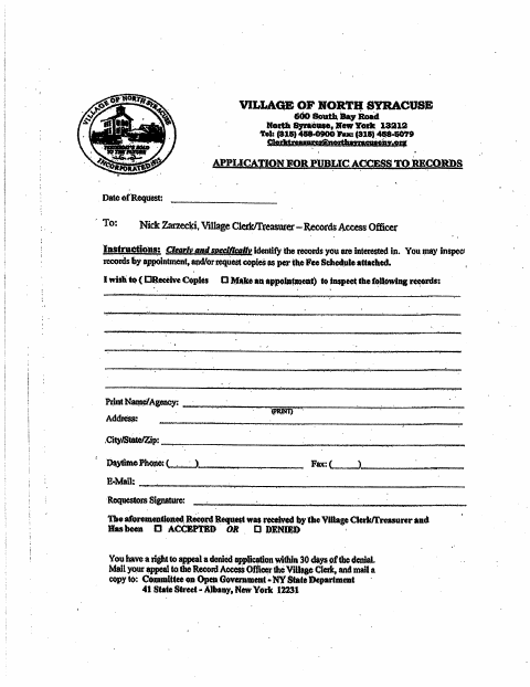 First page of the Application for Public Access to Records