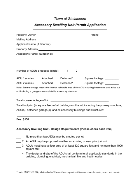 First page of the Accessory Dwelling Unit Permit Application