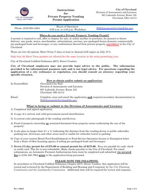 First page of the Private Property Vending Permit Application