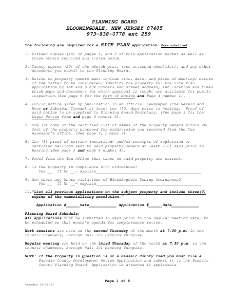 First page of the Site Plan Application and Proof of Service Affidavit