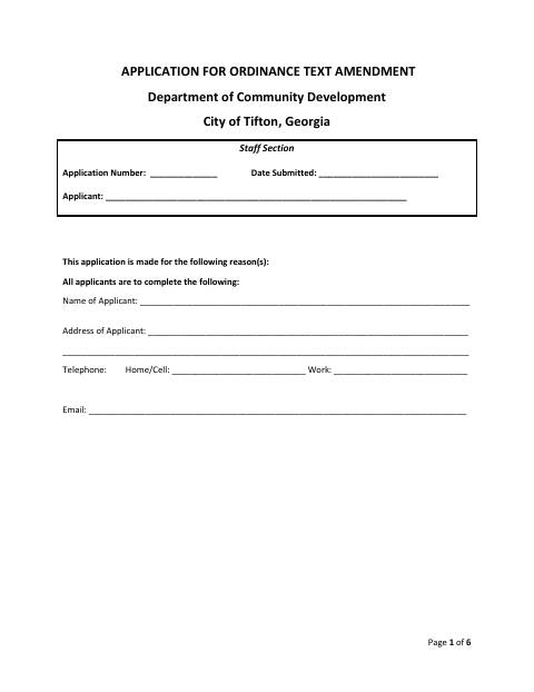 First page of the Ordinance Text Amendment Application
