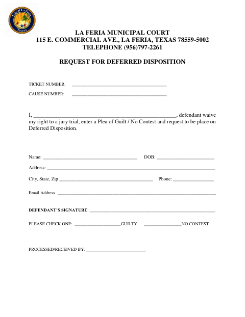 First page of the Request for Deferred Disposition