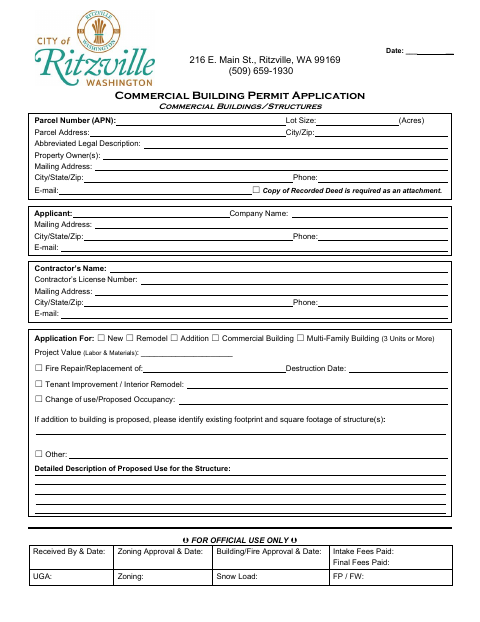 First page of the Commercial Building Permit Application