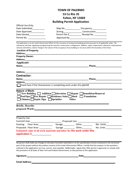 First page of the Building Permit Application