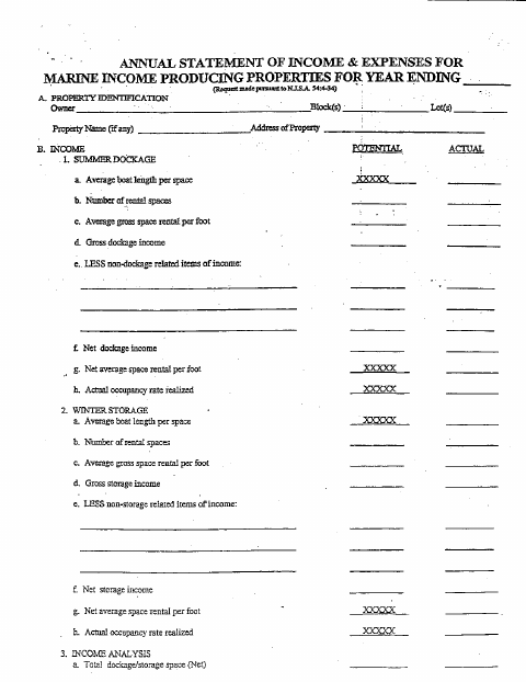 First page of the Annual Statement of Income & Expenses for Marine Income Producing Properties
