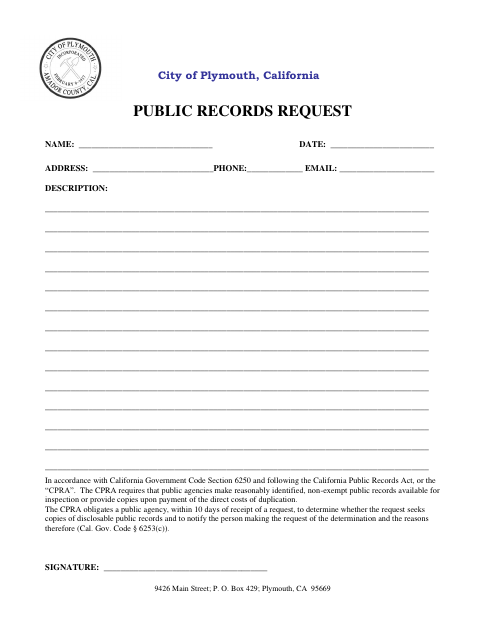 First page of the Public Records Request