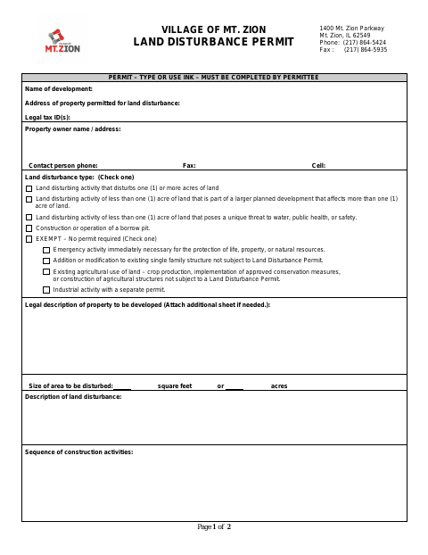 First page of the Land Disturbance Permit