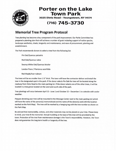 First page of the Memorial Tree Program Application