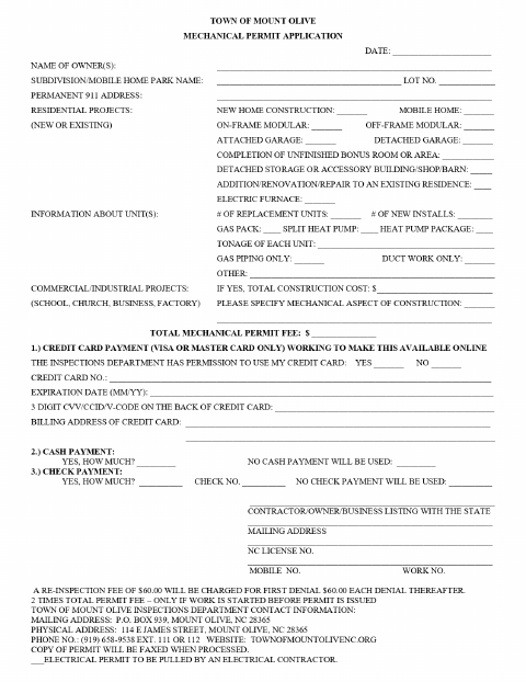 First page of the Mechanical Permit Application