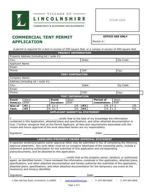 First page of the Commercial Tent Permit Application