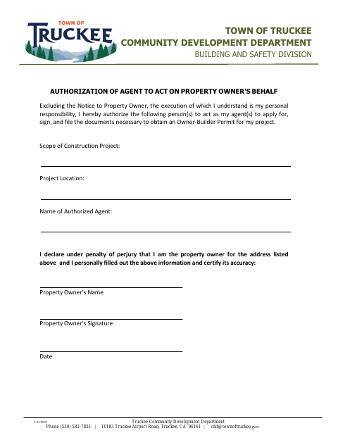 First page of the Authorization of Agent to Act on Property Owner's Behalf