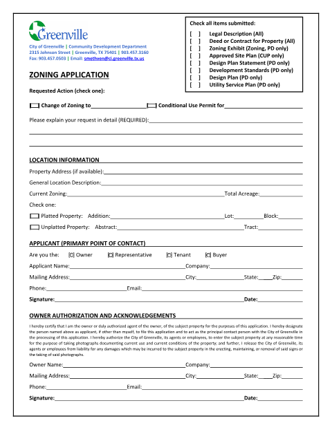 First page of the Zoning Application