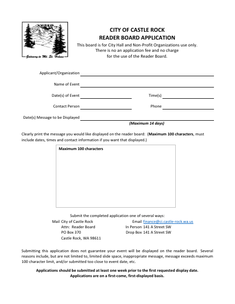 First page of the Reader Board Application