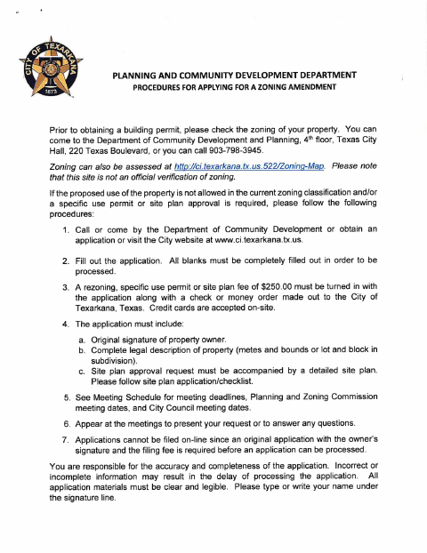 First page of the Specific Use Permit Application
