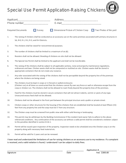 First page of the Chicken Permit Application and Requirements