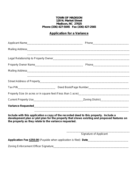 First page of the Application for Variance