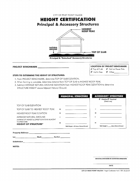 First page of the Height Certification Form