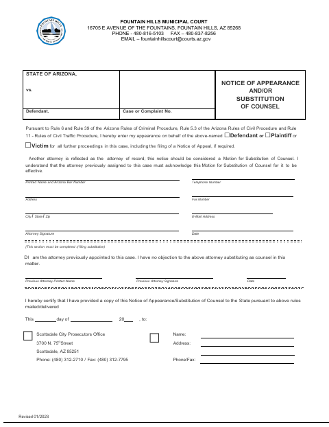 First page of the Notice of Appearance and/or Substitution of Counsel