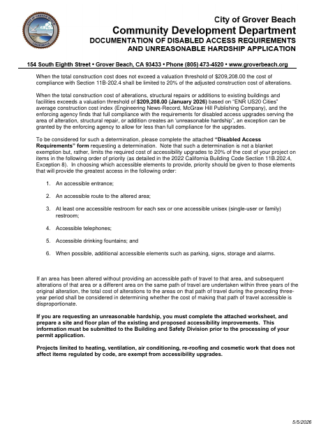 First page of the Disabled Access Requirements Application