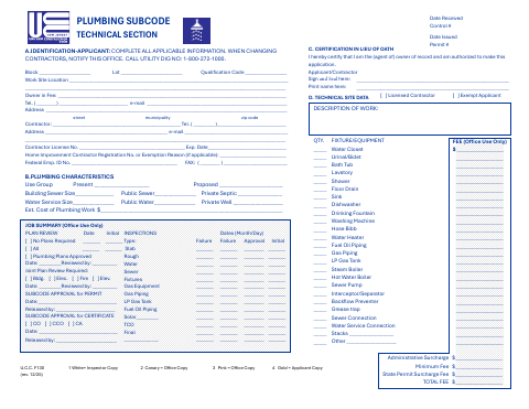 First page of the Plumbing Permit Application