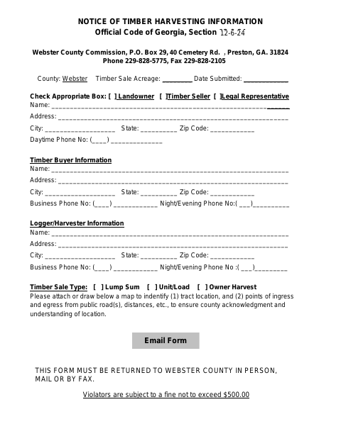 First page of the Timber Harvesting Information