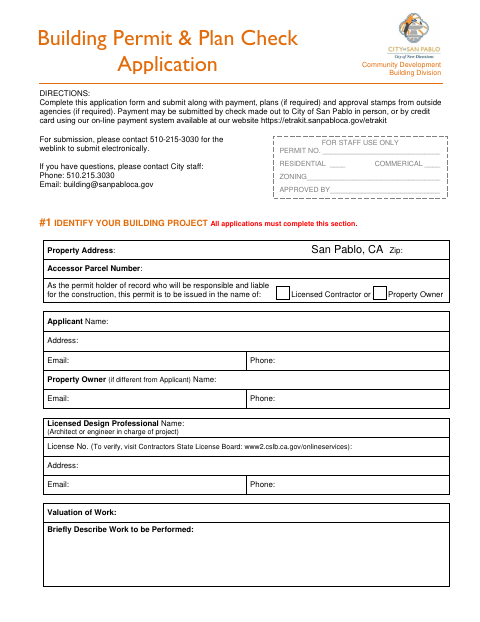 First page of the Permit Application With Construction and Demolition Information