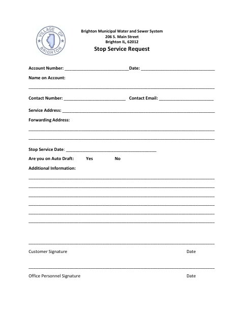 First page of the Water Customer Discontinue Service
