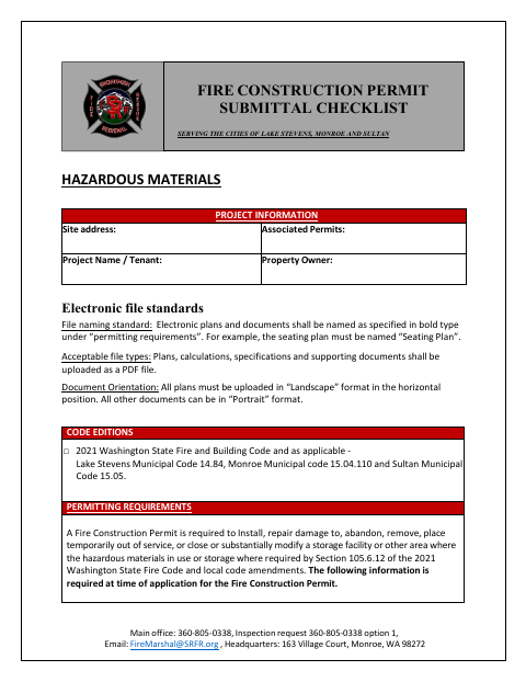 First page of the Hazardous Materials Submittal Checklist