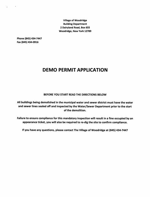 First page of the Demo Permit Application
