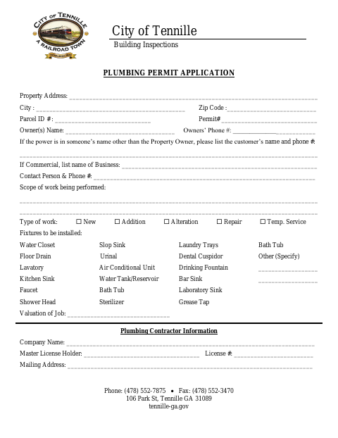 First page of the Plumbing Permit Application