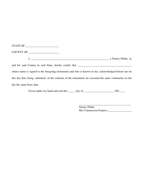 First page of the Notary Public Acknowledgment Certificate