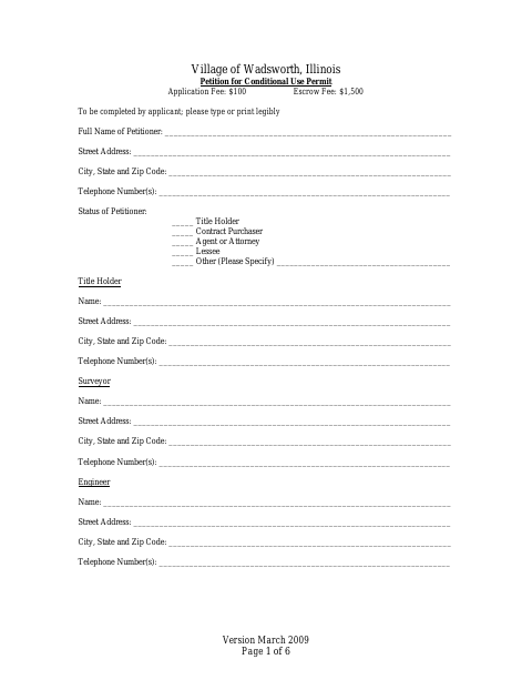First page of the Petition for Conditional Use Permit Application