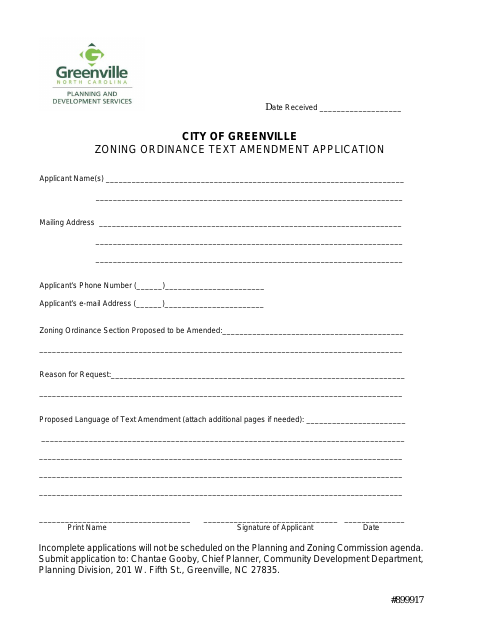 First page of the Text Zoning Ordinance Amendment Application