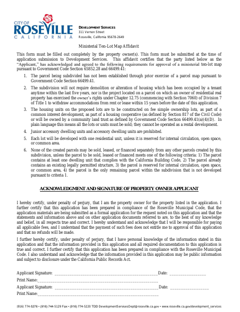 First page of the Ministerial Ten-Lot Map Affidavit